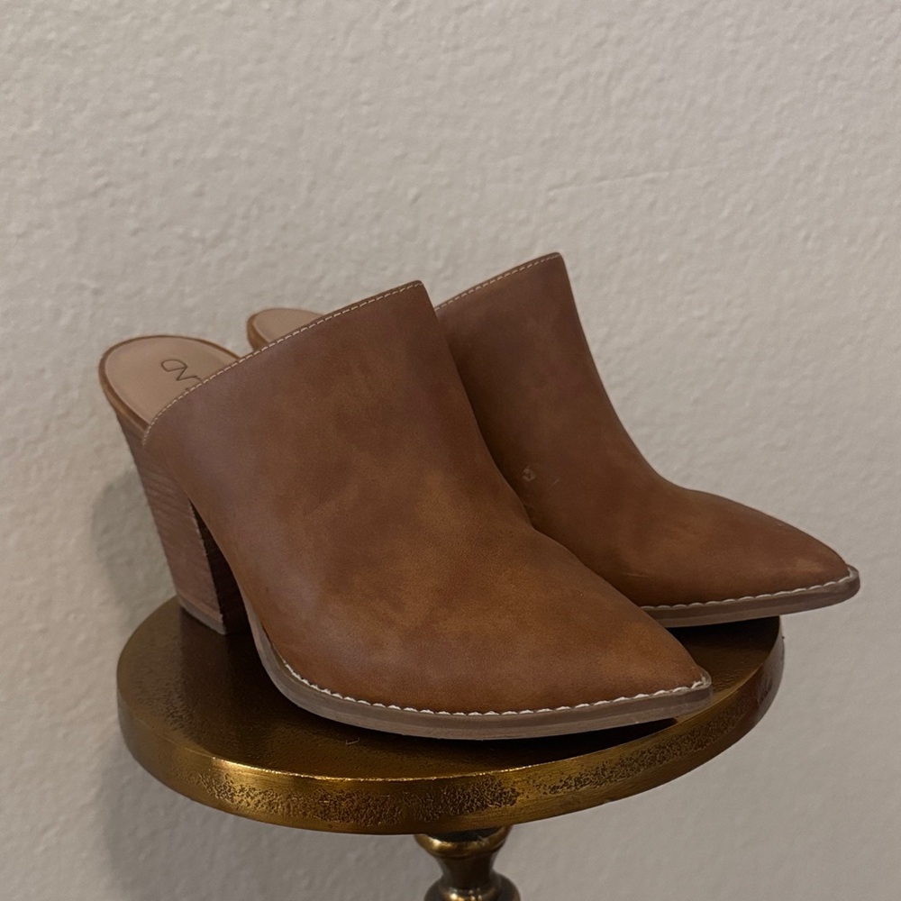Abound Brown Leather Block Heel Mules